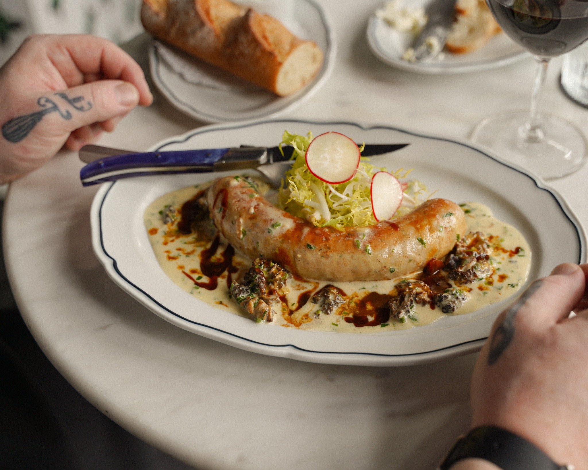 Sometimes you just need a house-made grilled boudin blanc sausage with morel mushrooms, mustard, and apple brandy.