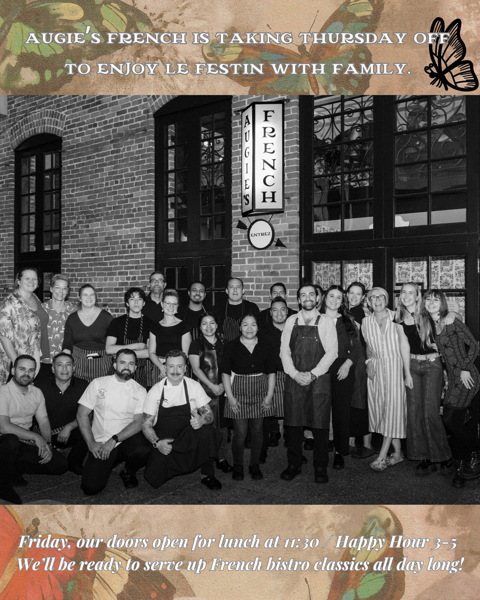 Thanksgiving is for family, but Friday is for vous! Lunch starts at 11:30—come toast to the season with us! ❤🐌