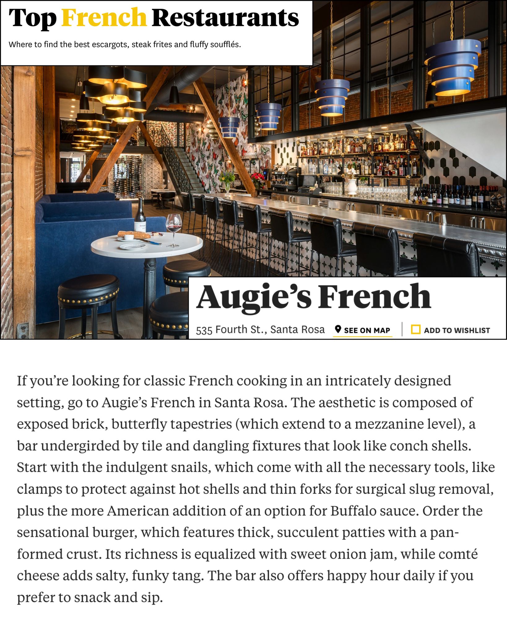 Merci, @sfchronicle_food, for naming Augie’s French among the top French restaurants! We’re here to keep it delicious and relaxed in downtown Santa Rosa, with weekday lunches, happy hour to wind down the day, and dinner when the weekend rolls in. ❤️🐌
Feeling grateful to be part of such a vibrant community. Come raise a glass with us soon. 🥂