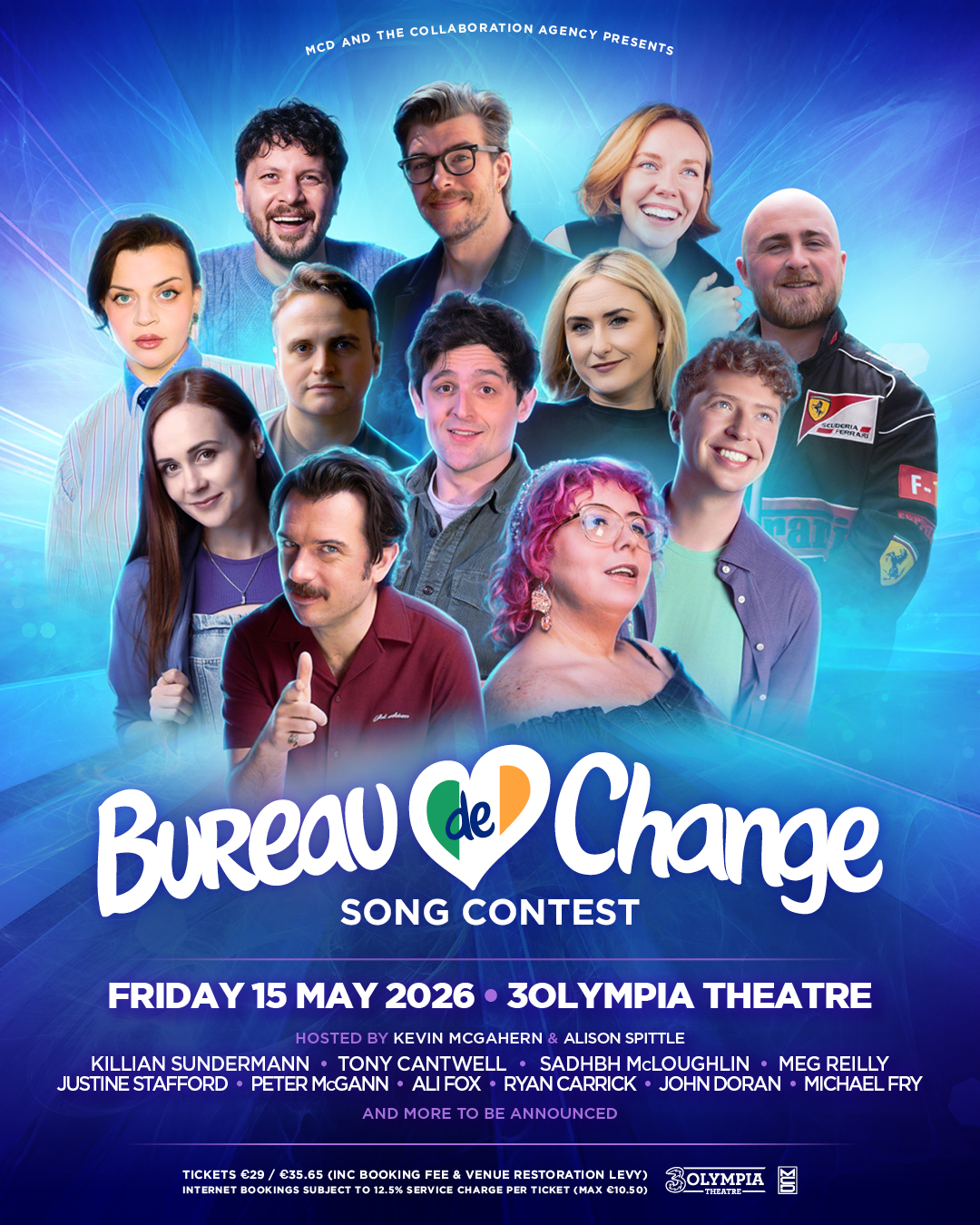 𝑵𝒆𝒘𝒔 𝑱𝒖𝒔𝒕 𝑰𝒏! 

The Bureau De Change Song Contest has just been announced for 3Olympia Theatre, Dublin on Friday 15th May 2026.

The brainchild of well-known comedian Tony Cantwell, the night combines gags and music and can only be described as a mock Eurovision parody party - with a little more skin on show.

The stellar lineup sees many of Ireland’s best-loved comedians select a country, write a song from scratch and battle it out for the crown on the night, in a highly competitive, yet entertaining, showdown.

Tickets priced from €31 including booking fee & €2 restoration levy go on sale at 10am on Friday 20th February with @tmie 
@ThreeIreland presale on sale 10am on Wednesday 18th February with #Three+ 

#3olympia #bureaudechangesongcontest #eurovisionparody #justannounced #irishcomedylegends