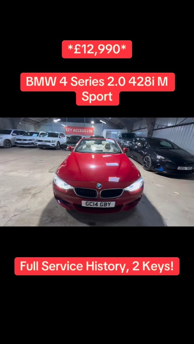 2025 BMW 4 Series 2.0 428i M Sport Auto Euro 6 (s/s) 2dr. A very well-maintained vehicle presented in Red. The car is ULEZ Compliant with only 1 previous owner and a full service history. It includes 18inch Alloy Wheels, M Sport Trim Level, Warm Air Collar, Comfort Package, Harman Kardon Sound System, Wind Deflector, Cruise Control with Brake Function, Tyre Pressure Warning System, Electric Tow bar, Adaptive Headlights, Dual Exhaust with Chrome Finisher, Hill Start Assist, Air Conditioning, Climate Control, Electric Windows, Burr Walnut Wood Interior Trim, AUX/USB Connections, DAB Digital Radio, Bluetooth, Voice Control, Isofix, and many more extras and luxurious features to maximise comfort. A guaranteed mileage at 56,700. The car comes with, 6 months warranty, 12 months roadside assistance, 12 months roadside cover, drive away insurance. Car looks amazing and feels great to drive. Recently inspected by the AA with no faults. First to come will buy. UK delivery, finance options and virtual viewings are available. Please do not hesitate to contact us for any enquiries, viewings and inspections. photo